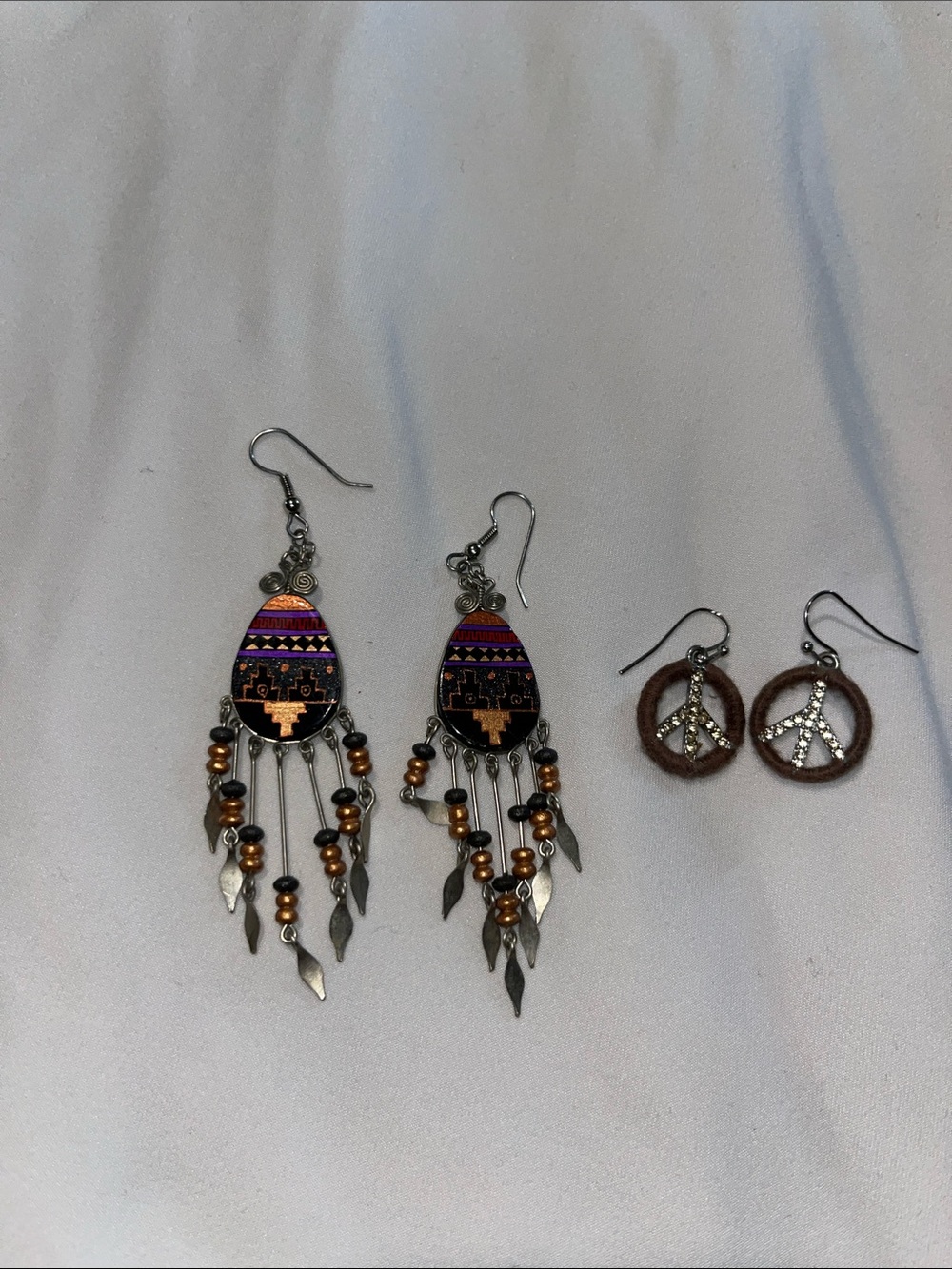 Boho Purple and Copper Teardrop Dangle Earrings